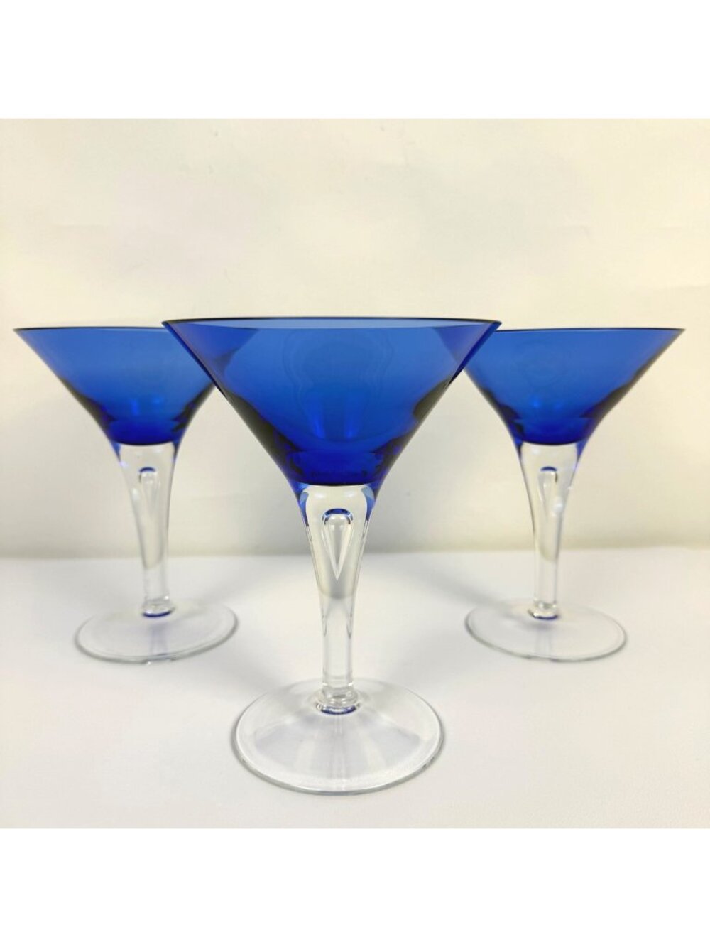 Block Crystal Stockholm Martini Set of 3 Cobalt Blue Poland Teardrop Bubble